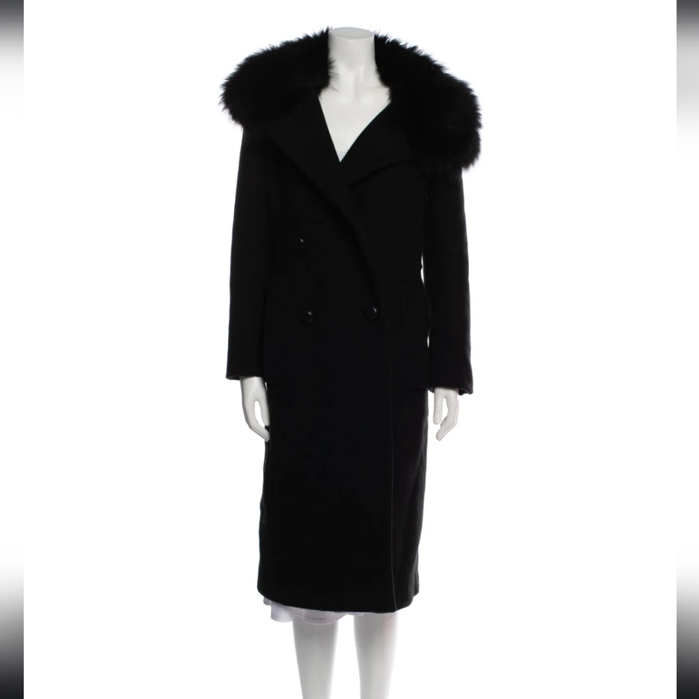 PRADA Vintage 90s Virgin Wool Coat Raccoon Collar Sz EURO 36 Sz 4 US